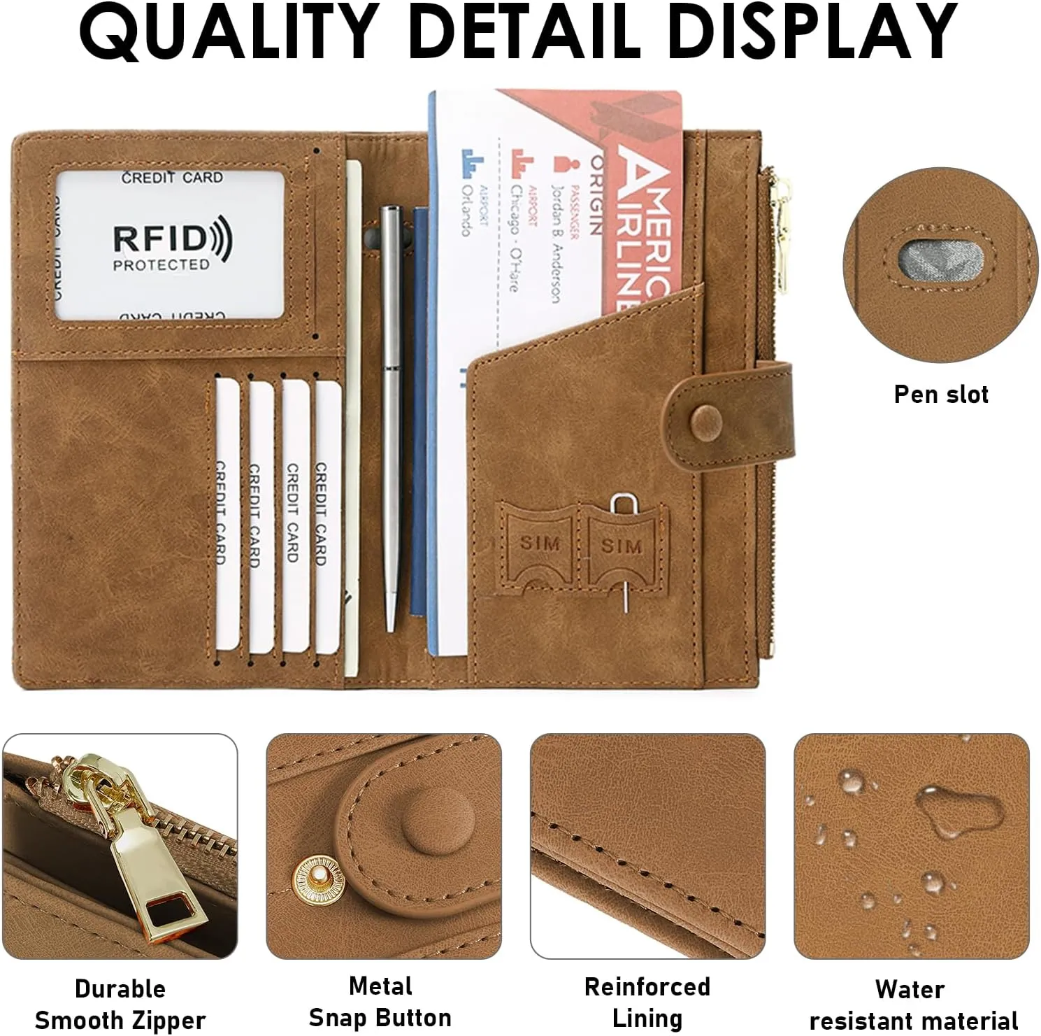 Passport Holder for Women Men Slim RFID Blocking Travel Passport Cover Wallet Purse with Zipper Pocket and Vaccine Card Slot