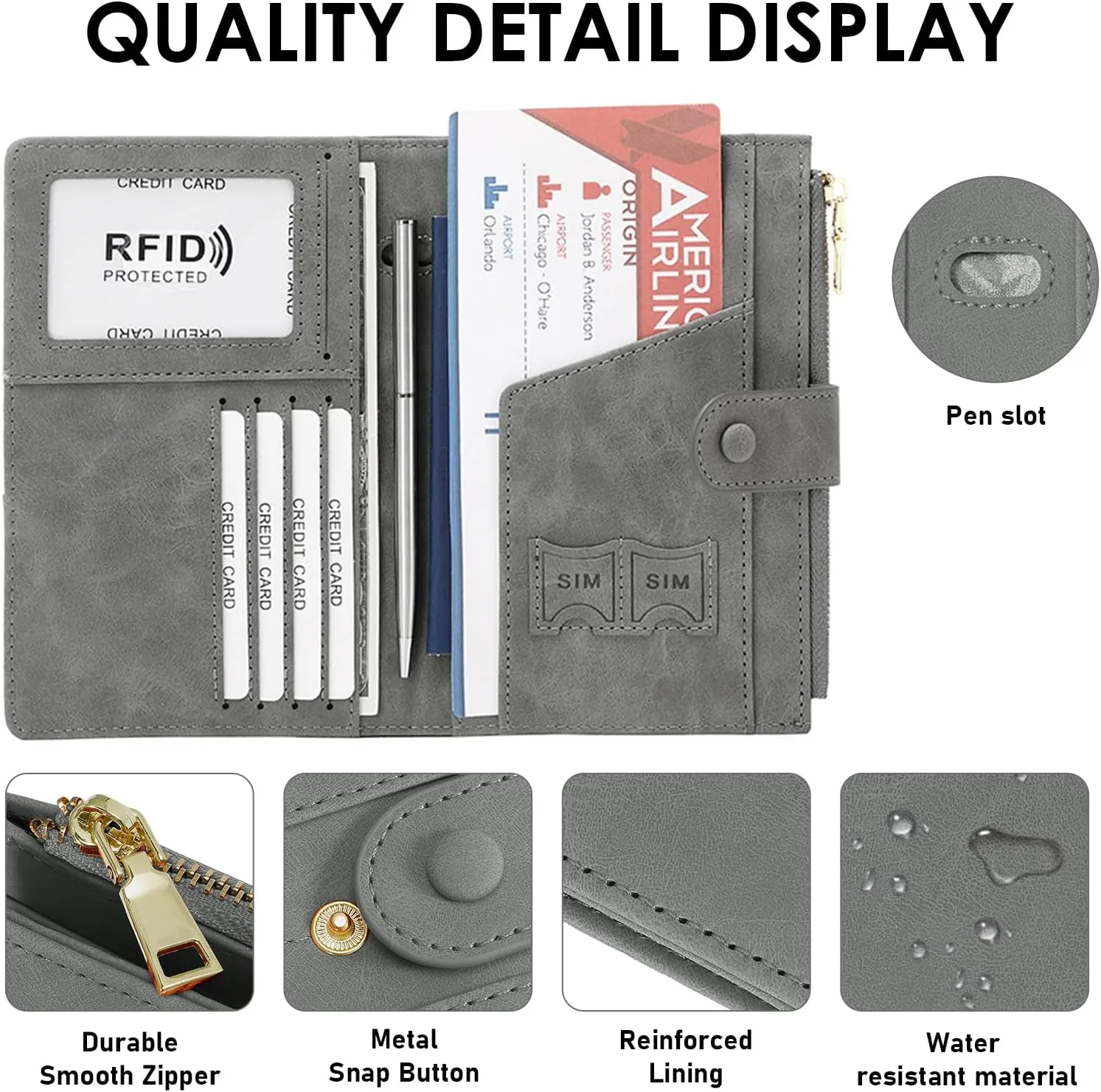 Passport Holder for Women Men Slim RFID Blocking Travel Passport Cover Wallet Purse with Zipper Pocket and Vaccine Card Slot