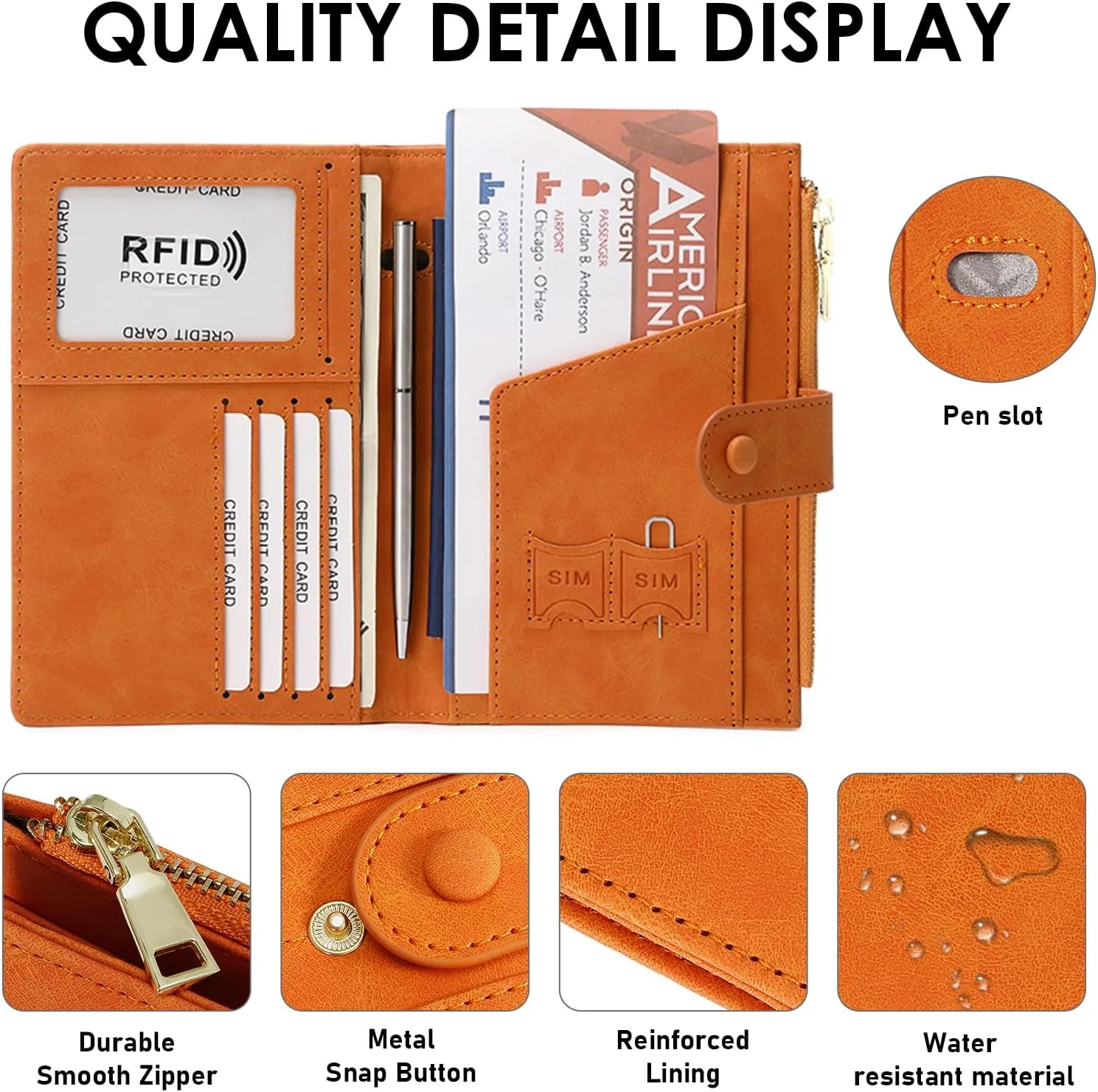 Passport Holder for Women Men Slim RFID Blocking Travel Passport Cover Wallet Purse with Zipper Pocket and Vaccine Card Slot
