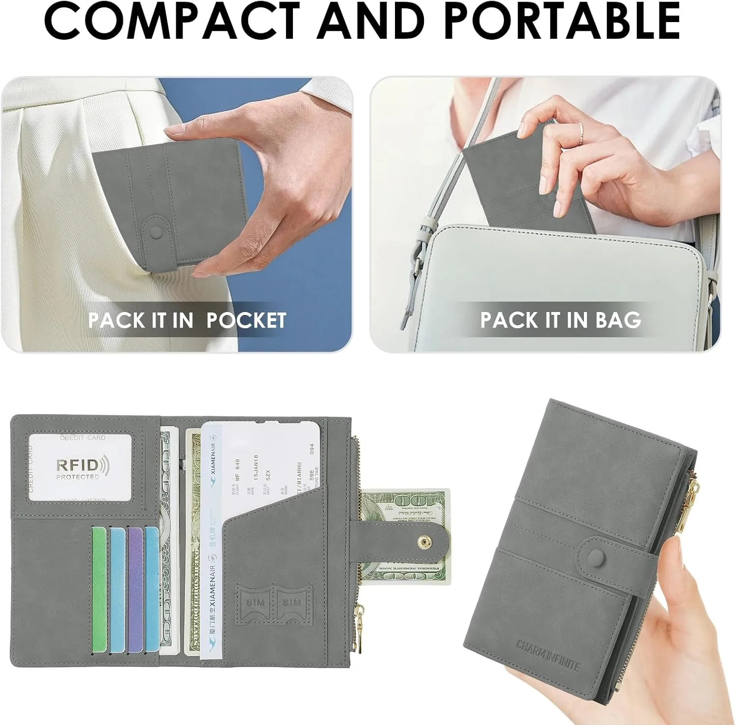 Passport Holder for Women Men Slim RFID Blocking Travel Passport Cover Wallet Purse with Zipper Pocket and Vaccine Card Slot