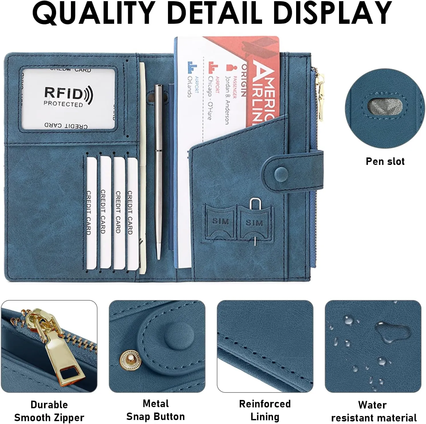 Passport Holder for Women Men Slim RFID Blocking Travel Passport Cover Wallet Purse with Zipper Pocket and Vaccine Card Slot