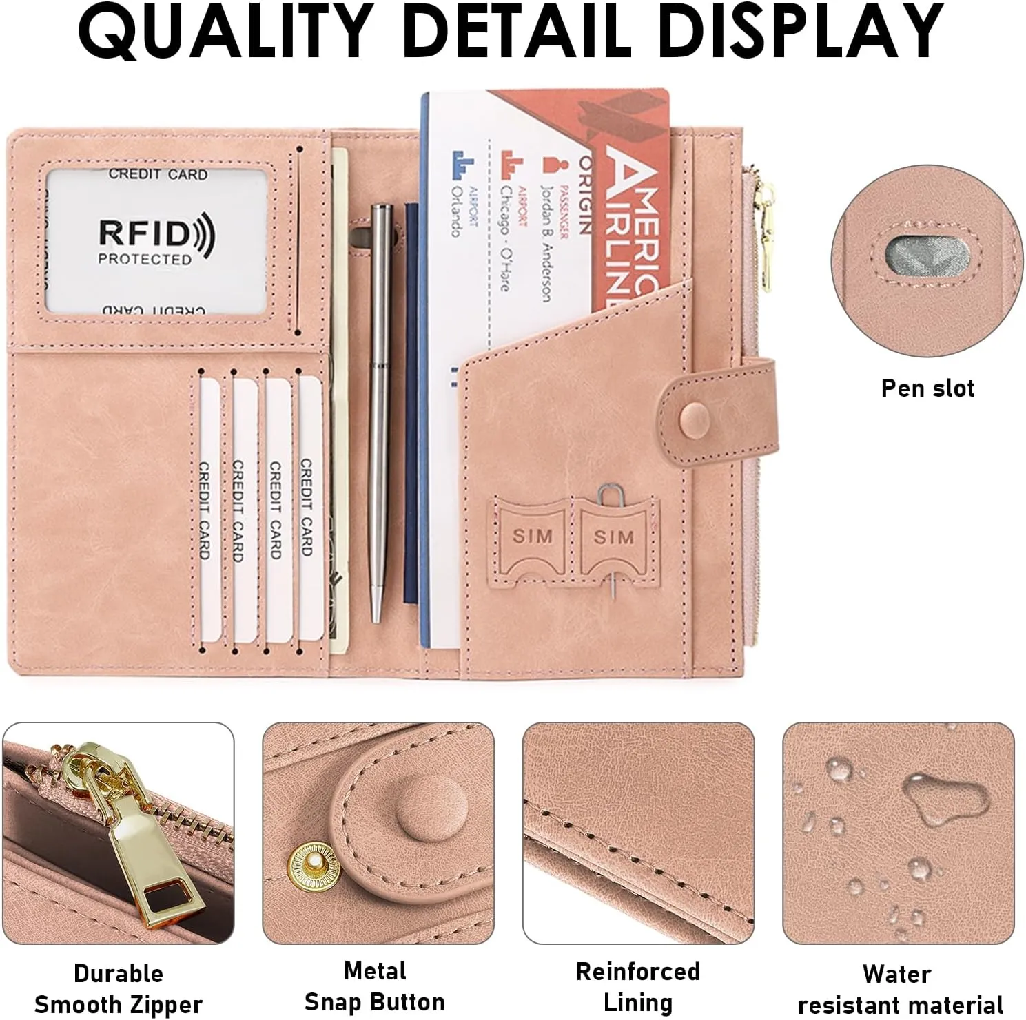 Passport Holder for Women Men Slim RFID Blocking Travel Passport Cover Wallet Purse with Zipper Pocket and Vaccine Card Slot