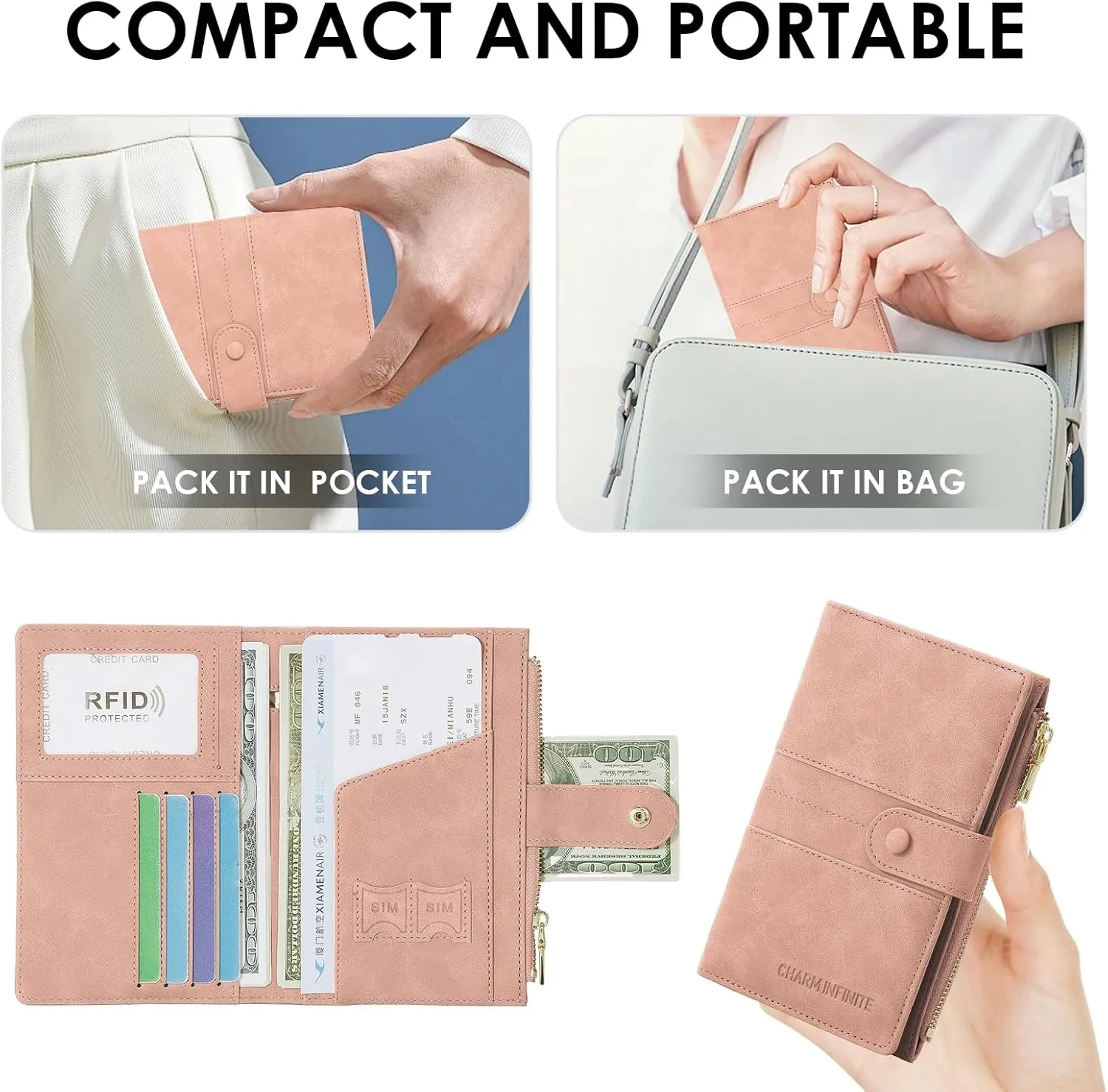 Passport Holder for Women Men Slim RFID Blocking Travel Passport Cover Wallet Purse with Zipper Pocket and Vaccine Card Slot