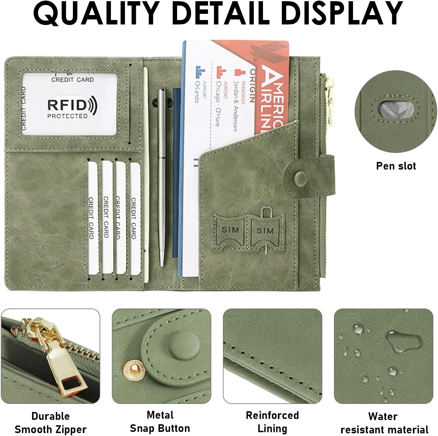 Passport Holder for Women Men Slim RFID Blocking Travel Passport Cover Wallet Purse with Zipper Pocket and Vaccine Card Slot