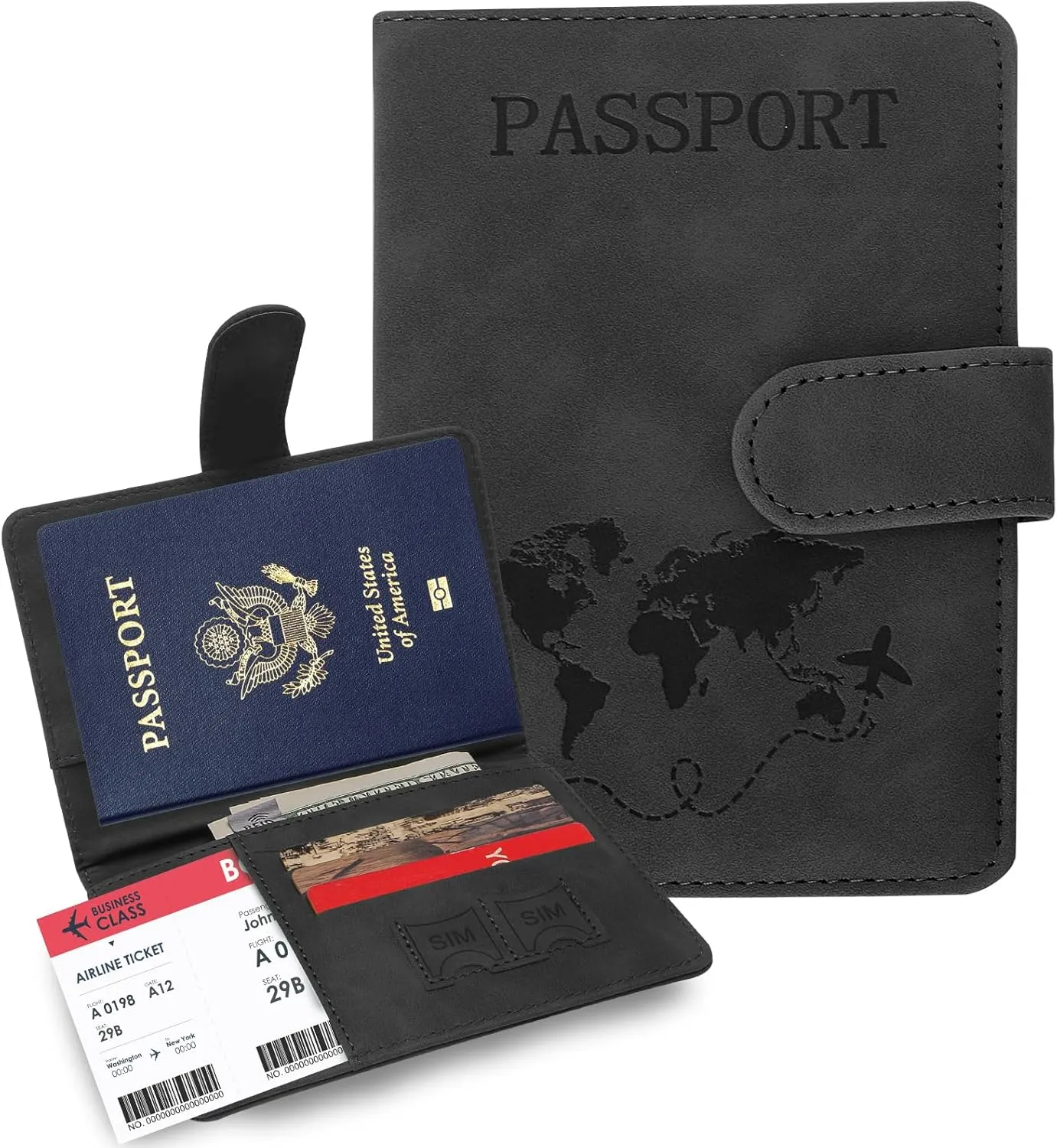 Passport Holders, RFID Blocking Credit Card Holder, PU Leather Vaccine Card Holders for Travel with Magnetic Buckle, Travel Must Haves Cruise Ship Essentials for Men, Women (Black)