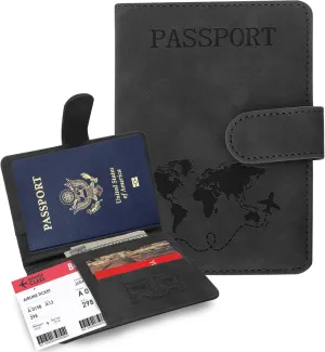 Passport Holders, RFID Blocking Credit Card Holder, PU Leather Vaccine Card Holders for Travel with Magnetic Buckle, Travel Must Haves Cruise Ship Essentials for Men, Women (Black)