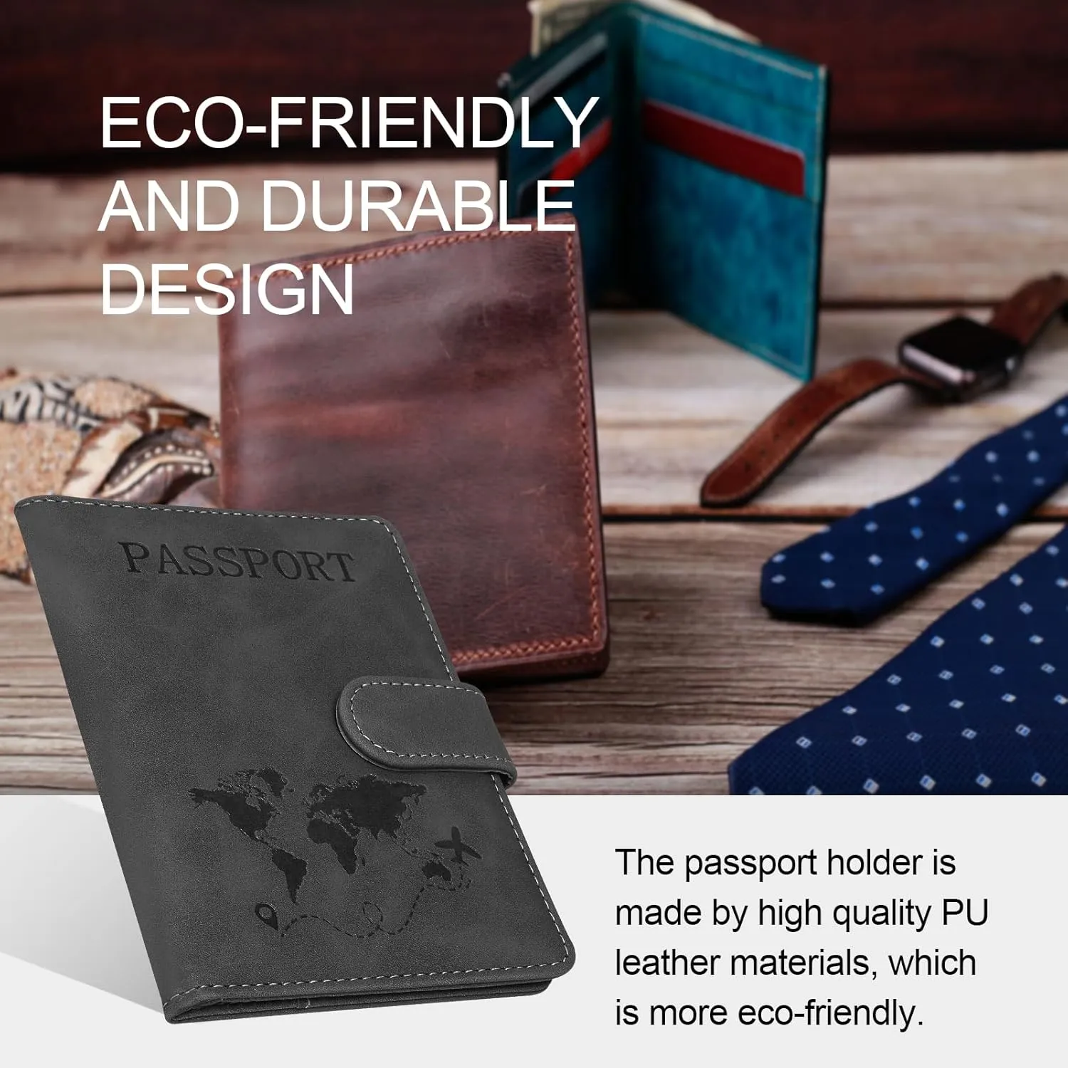Passport Holders, RFID Blocking Credit Card Holder, PU Leather Vaccine Card Holders for Travel with Magnetic Buckle, Travel Must Haves Cruise Ship Essentials for Men, Women (Black)