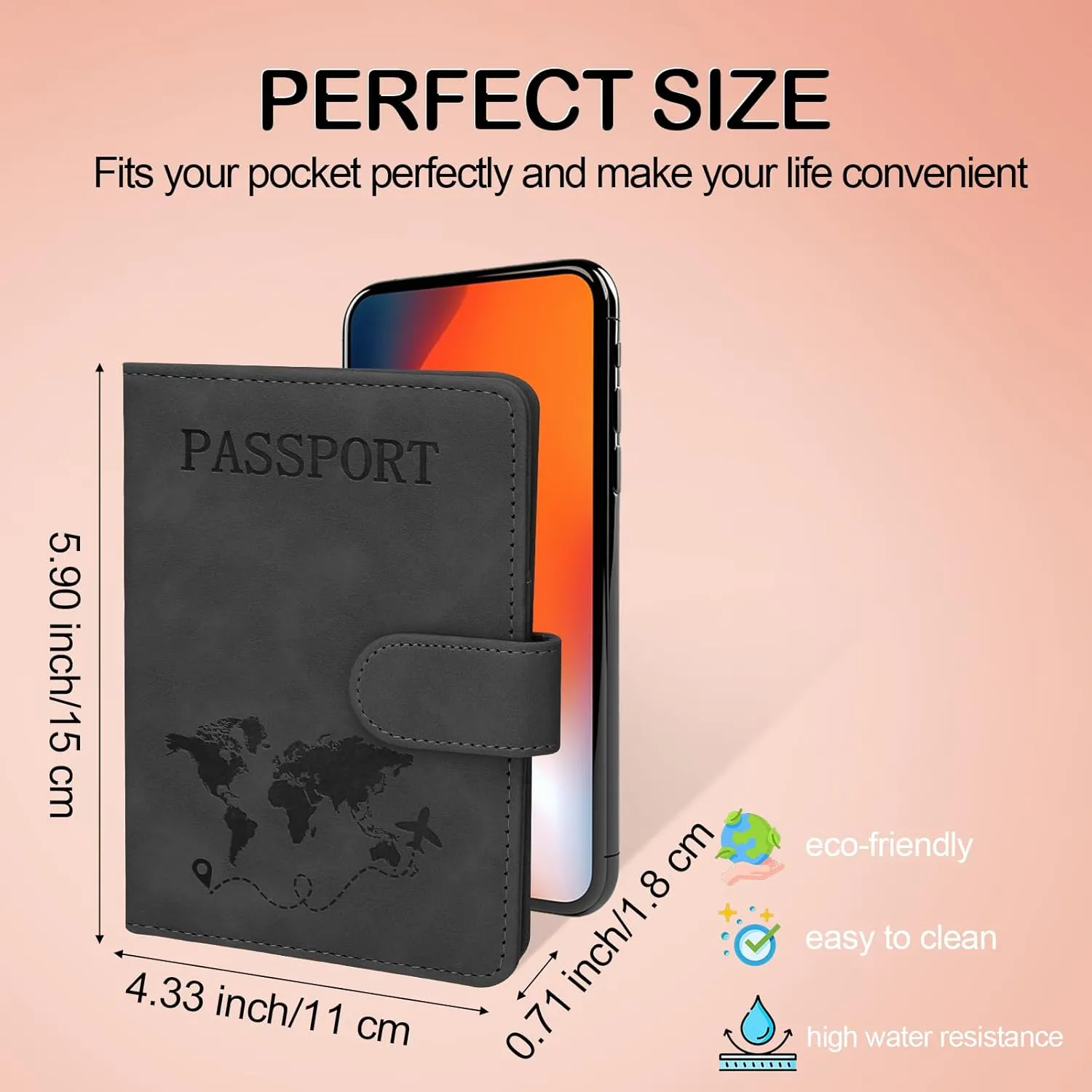 Passport Holders, RFID Blocking Credit Card Holder, PU Leather Vaccine Card Holders for Travel with Magnetic Buckle, Travel Must Haves Cruise Ship Essentials for Men, Women (Black)