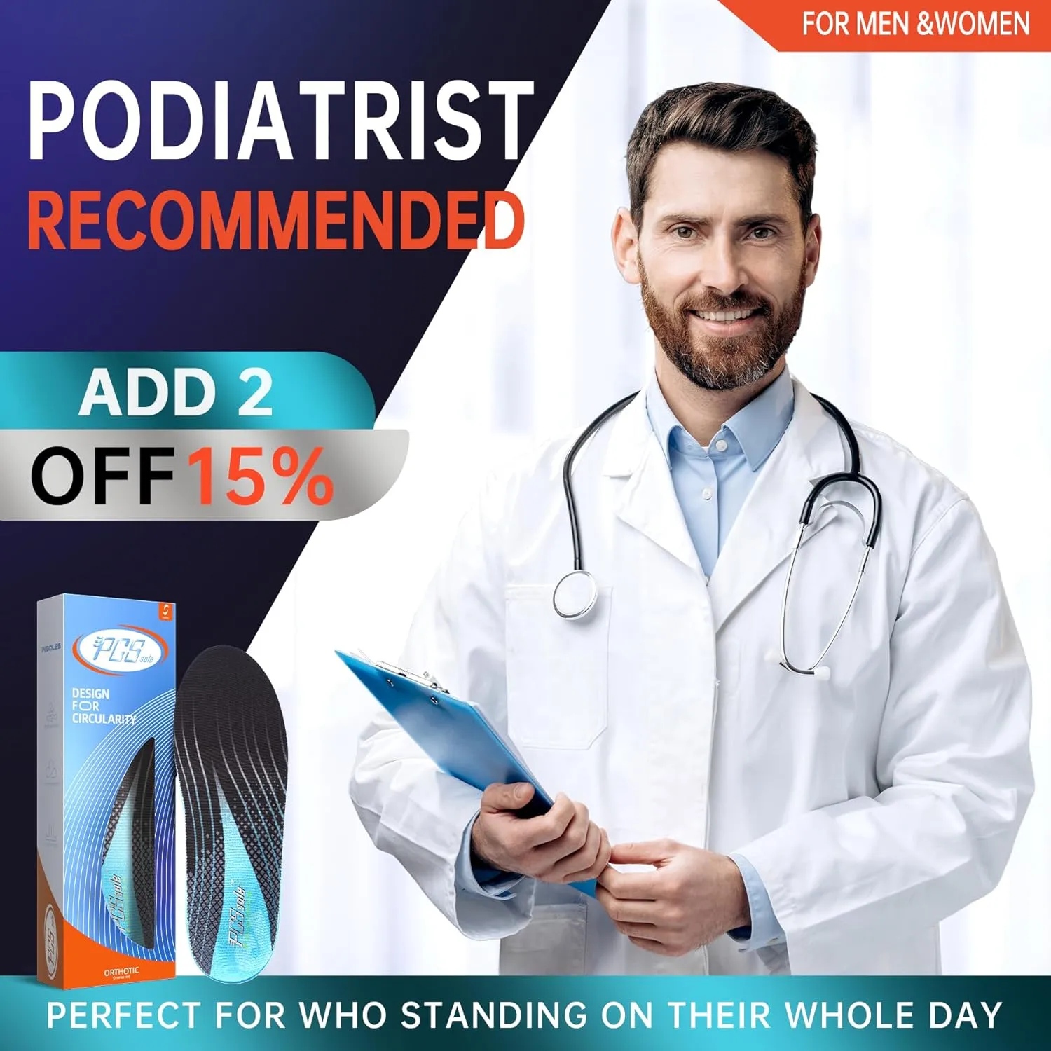 PCSsole Plantar Fasciitis Insoles Men Women- 220 lbs Heavy Duty High Arch Support Inserts with Comfort Cushion Orthotic Pain Relief Insoles for Flat Feet - Arch Pain - Heel Pain -Work Boot Shoe Insole