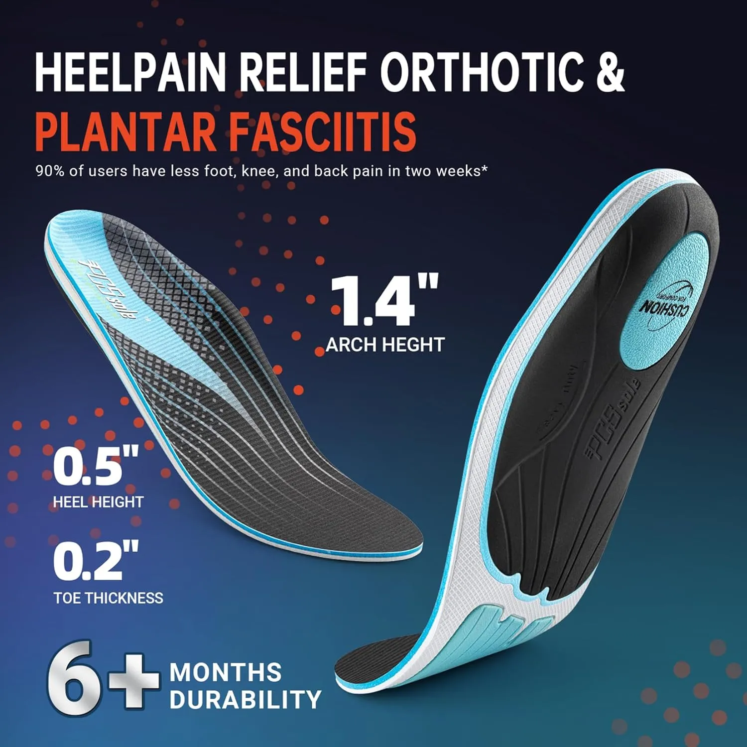 PCSsole Plantar Fasciitis Insoles Men Women- 220 lbs Heavy Duty High Arch Support Inserts with Comfort Cushion Orthotic Pain Relief Insoles for Flat Feet - Arch Pain - Heel Pain -Work Boot Shoe Insole