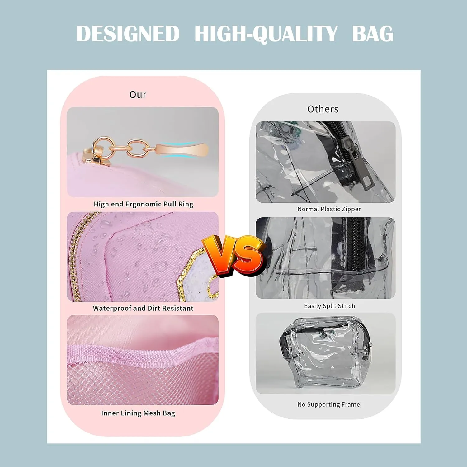 Personalized Initial Clear Bags Set, Clear Cosmetic Bags,Make Up Pouches, Clear Pouch for Organization, Clear Toiletry Travel Bag,Gifts for Women (S, Blue (1 Mini))