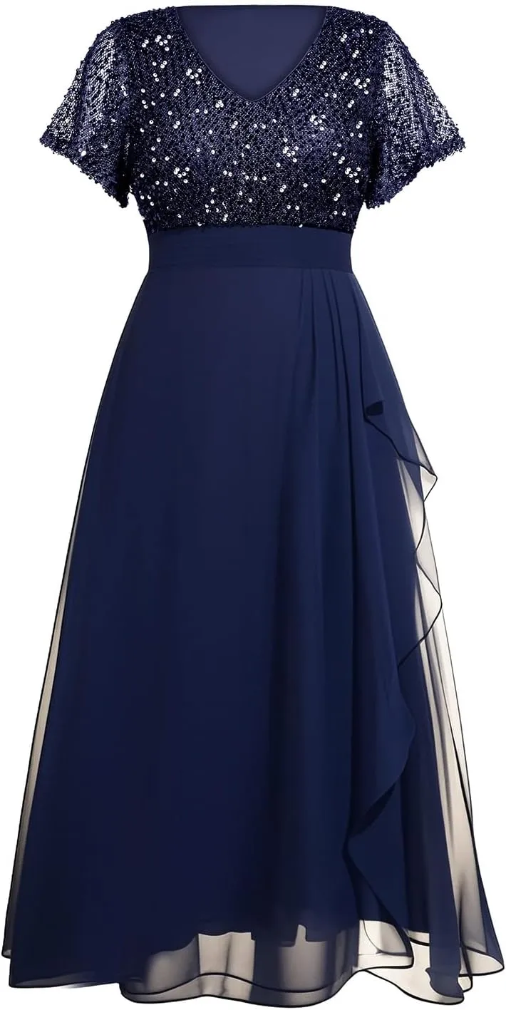 Pinup Fashion Women Plus Size Formal Dresses - Sequin Evening Gowns Wedding Guest Prom Long Dress