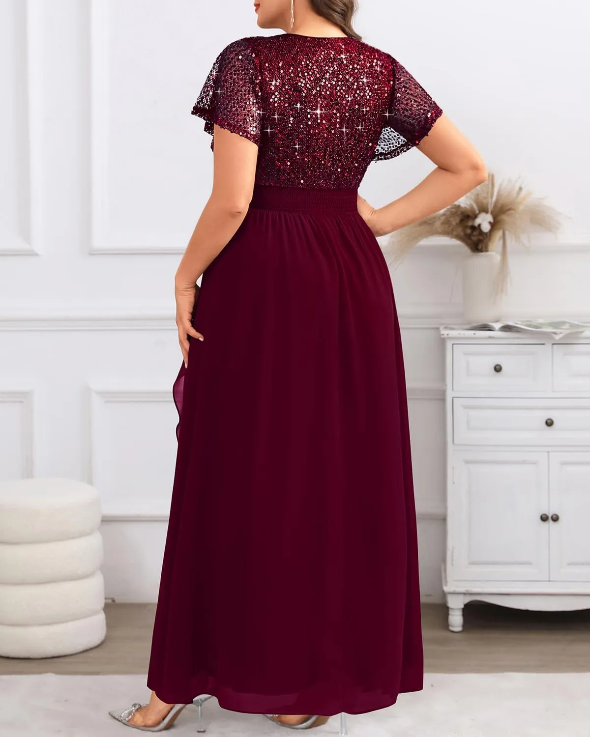 Pinup Fashion Women Plus Size Formal Dresses - Sequin Evening Gowns Wedding Guest Prom Long Dress