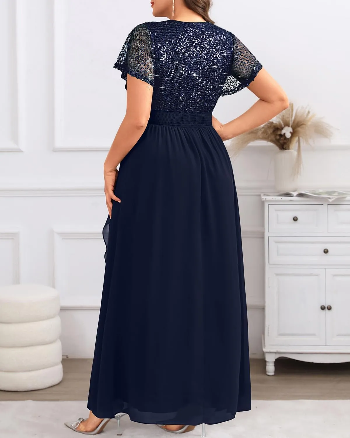 Pinup Fashion Women Plus Size Formal Dresses - Sequin Evening Gowns Wedding Guest Prom Long Dress