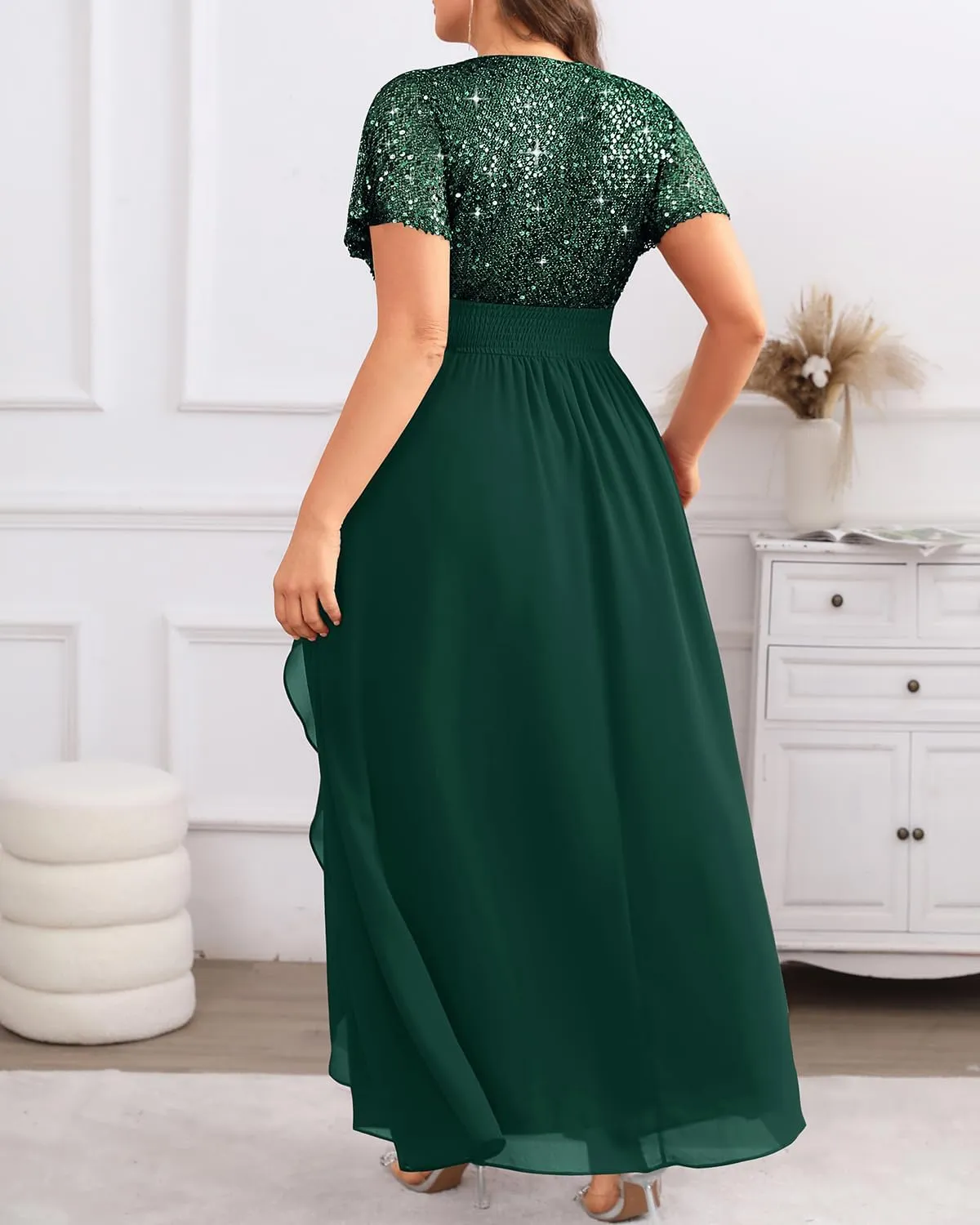 Pinup Fashion Women Plus Size Formal Dresses - Sequin Evening Gowns Wedding Guest Prom Long Dress
