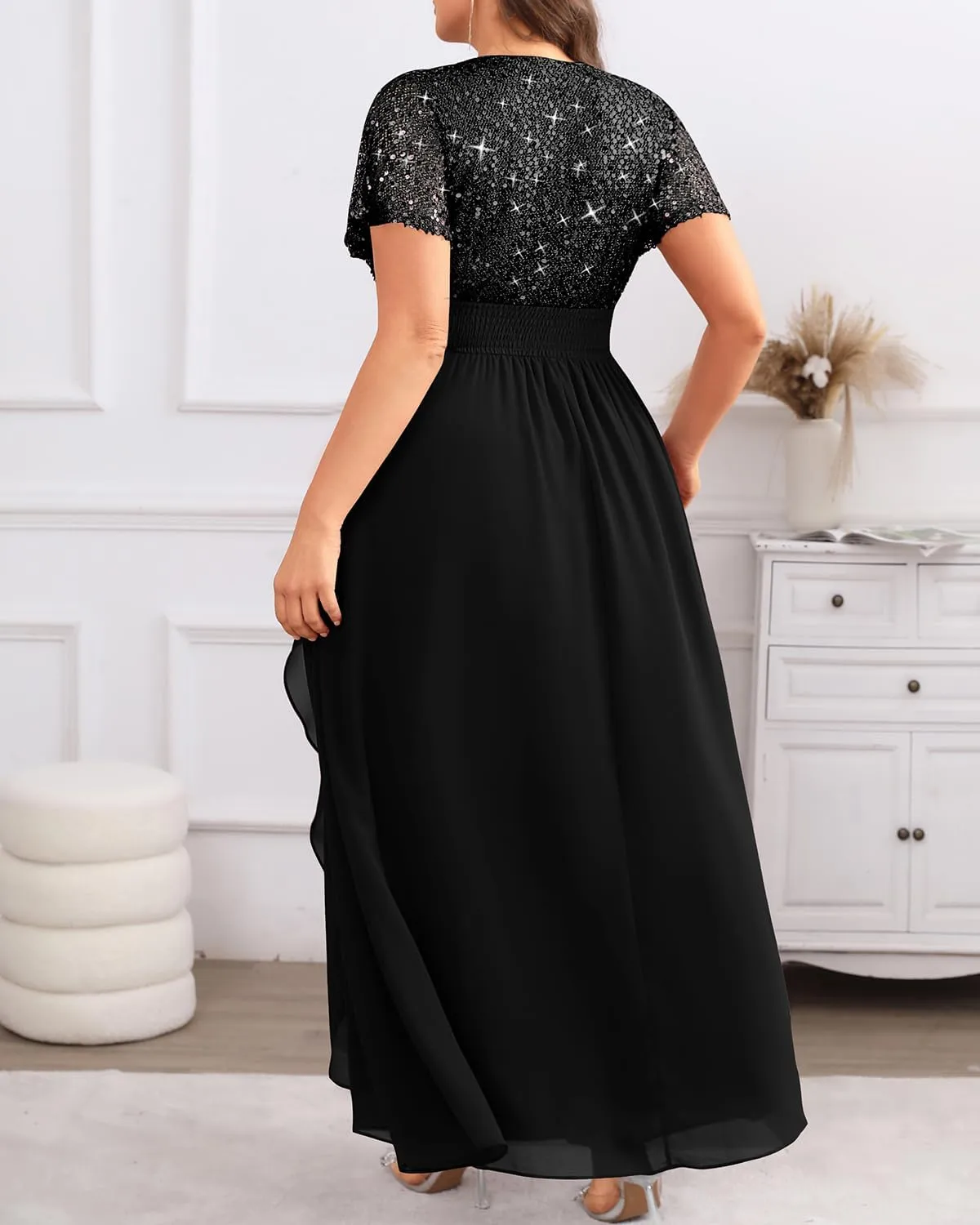 Pinup Fashion Women Plus Size Formal Dresses - Sequin Evening Gowns Wedding Guest Prom Long Dress