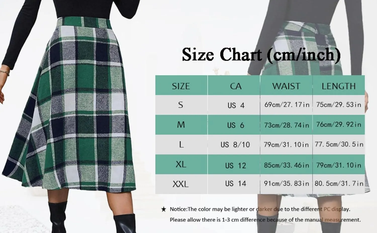 Plaid Skirts for Women High Waist Wool Skirts A-Line Tartan Midi Skirts