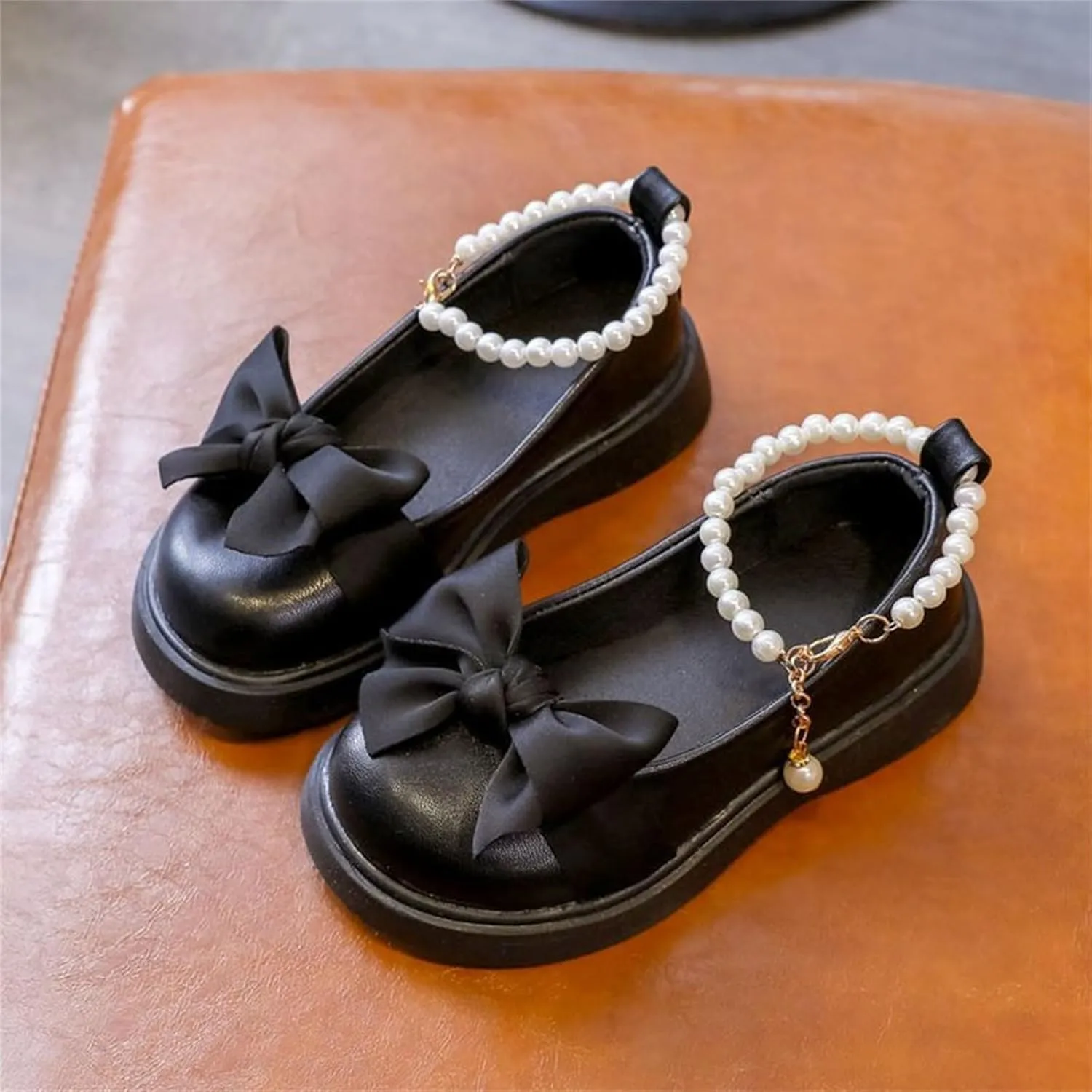 Platform Pearls Mary Jane Flat Kids Flower Girls Cute Bowknot Wedding Birthday Part Prom Leather Ballet Shoes