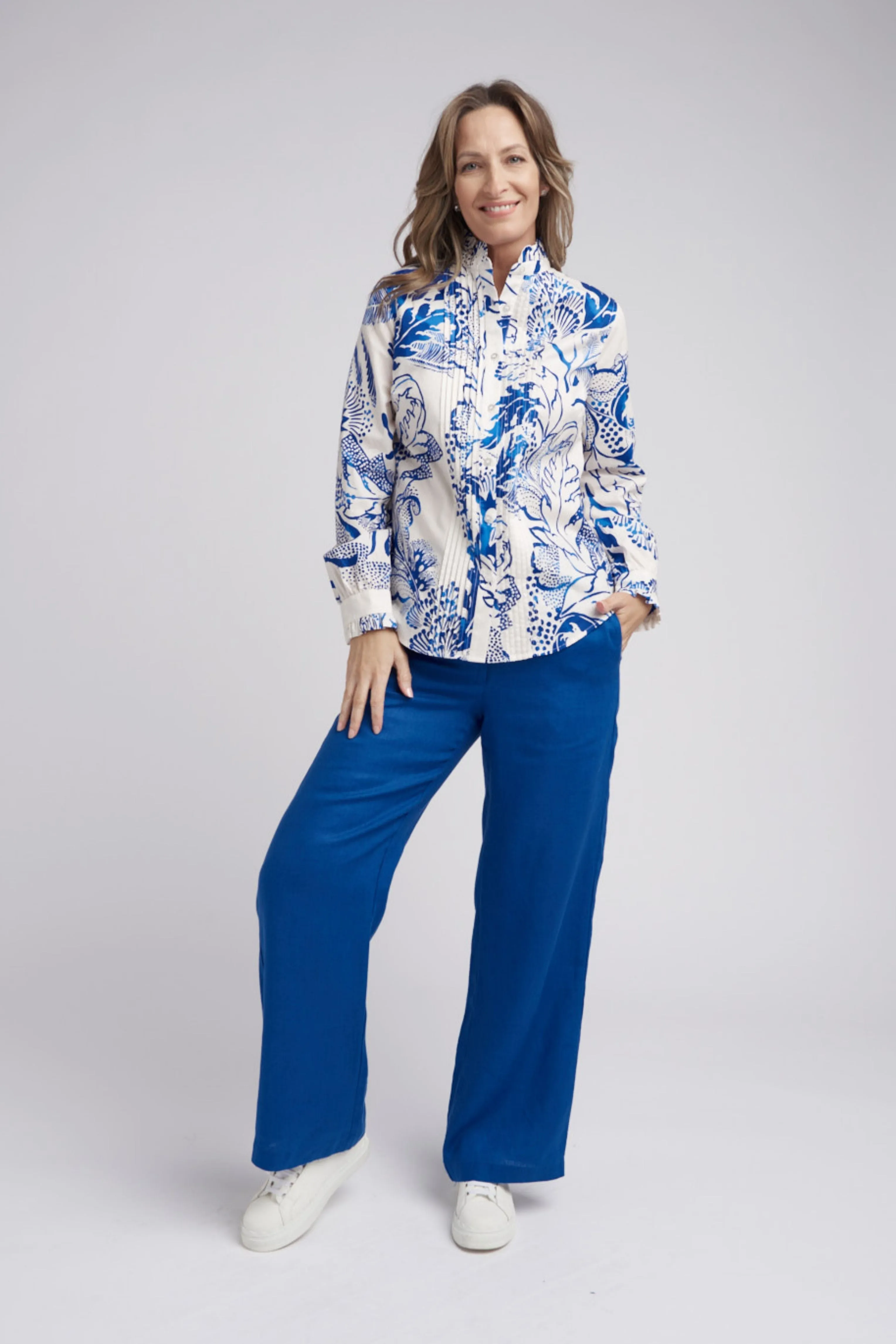 Pleat Front Opal Print Cotton Shirt