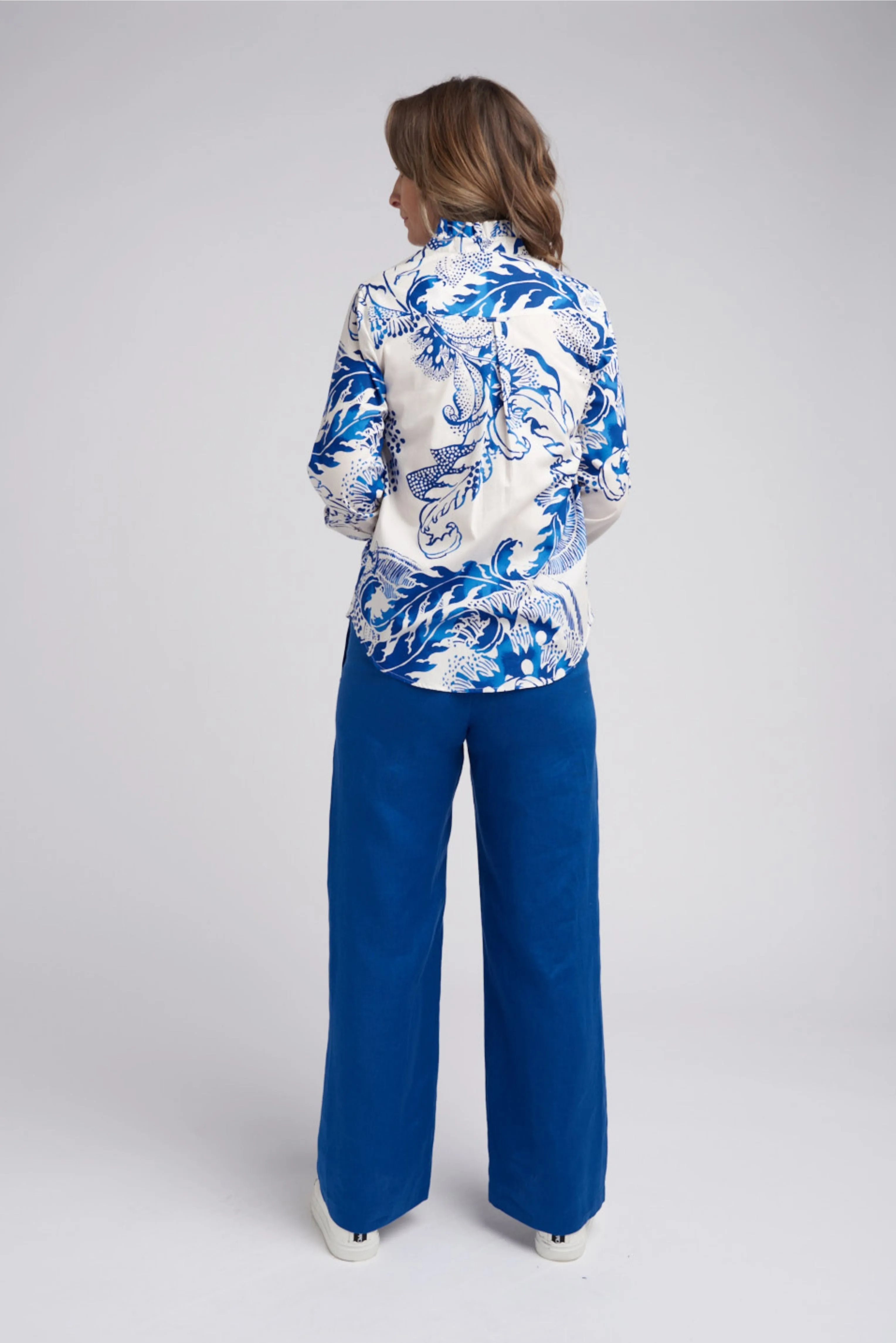 Pleat Front Opal Print Cotton Shirt