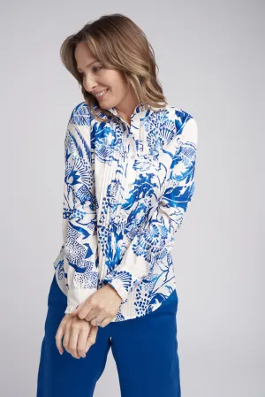 Pleat Front Opal Print Cotton Shirt