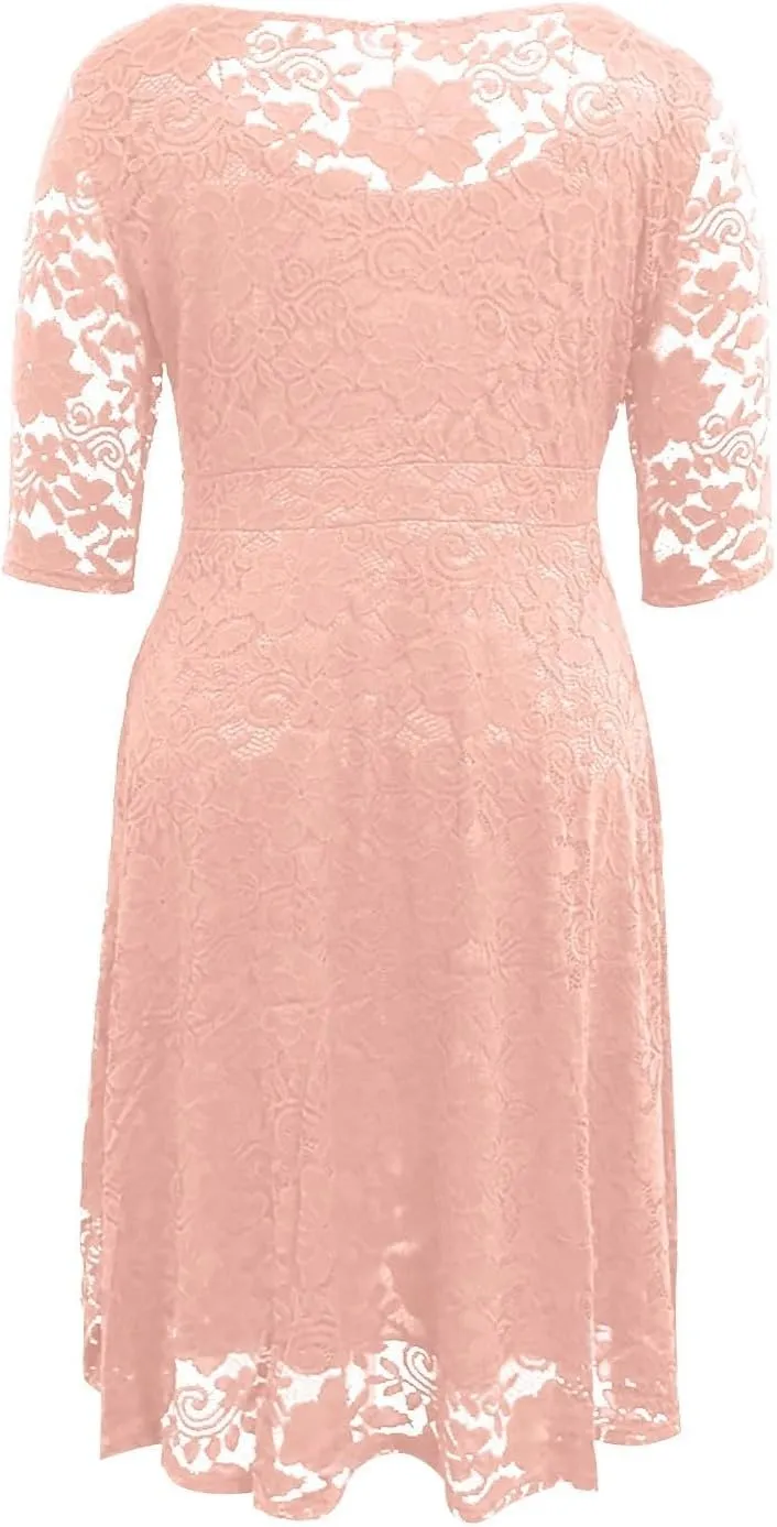 Plus Size Dress for Curvy Women 3/4 Sleeve Lace Corset Aline Midi Dresses, XXXXXXL-8XL