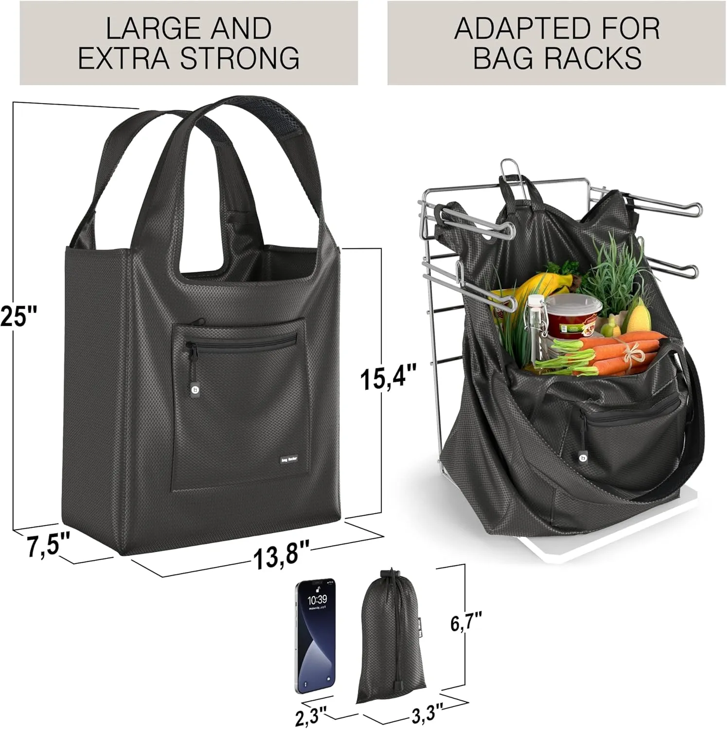 Premium Reusable Grocery Bag  Bag Factor Heavy Duty Foldable Shopping Bag Tote