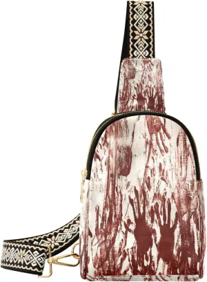 Print Red Hands Blood Fanny Pack Crossbody PC Leather Small Sling Bag for Women Vintage Halloween Fashion Waist Packs Chest Bag for Travel Sports Running Hiking