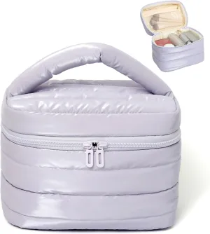 Prite Makeup Bag for Women Cute Cosmetic Bag Girls Portable Waterproof Toiletry Bag Travel Make Up Organizer Bag with Handle (Violet)
