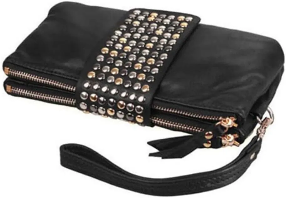 Pu Leather Handbag Rivet Design Compact Wallet Clutch Bag for Evening Tote Handbags
