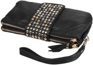 Pu Leather Handbag Rivet Design Compact Wallet Clutch Bag for Evening Tote Handbags