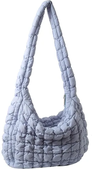 Puffer Tote Bag for Women Quilted Crossbody Bag Puffer Bags Cloud Shoulder Bag Hobo Bag Purses Satchel Work Bag (Blue,Medium)