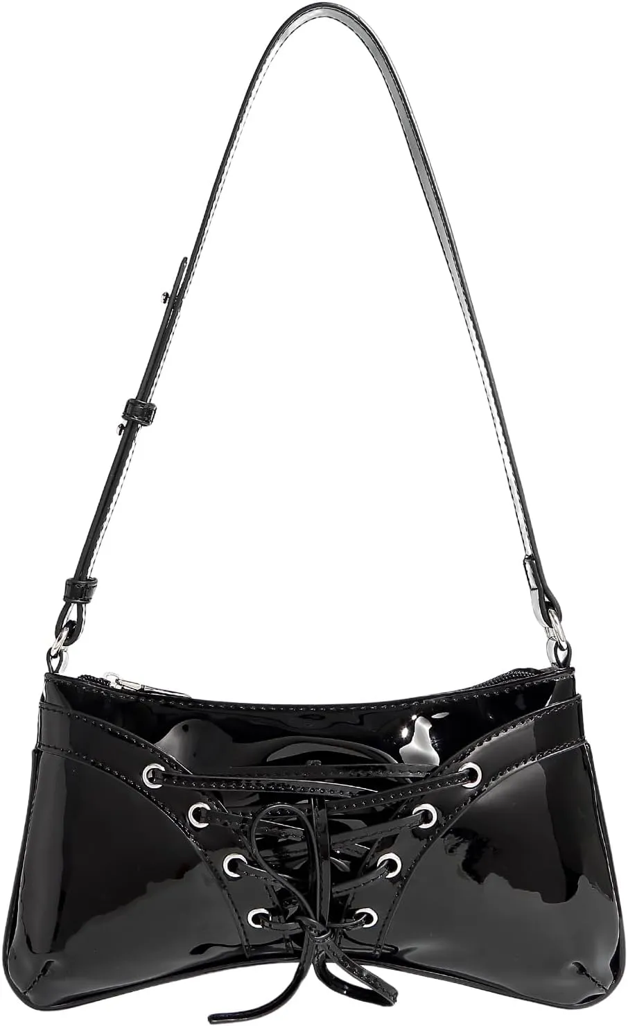QWINEE Women's Bow Shoulder Bag Patent Leather Underarm Bag Lace Up Handbag Y2K Purse Clutch