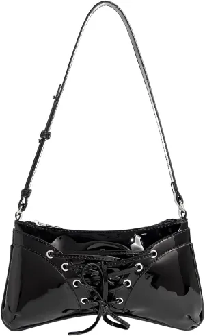 QWINEE Women's Bow Shoulder Bag Patent Leather Underarm Bag Lace Up Handbag Y2K Purse Clutch