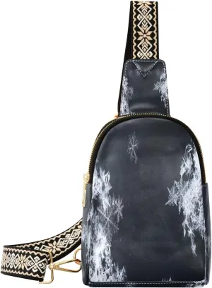 Real Snowflakes Fanny Pack Crossbody PC Leather Small Sling Bag for Women Winter Fashion Waist Packs Chest Bag for Travel Sports Running Hiking