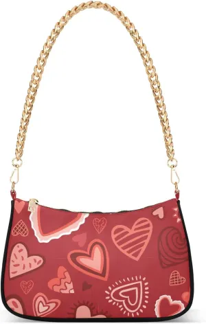 Red Heart Pink Shoulder Handbags for Women Travel Hobo Tote Handbag Women Gold Chain Shoulder Bags Purse with Zipper Closure