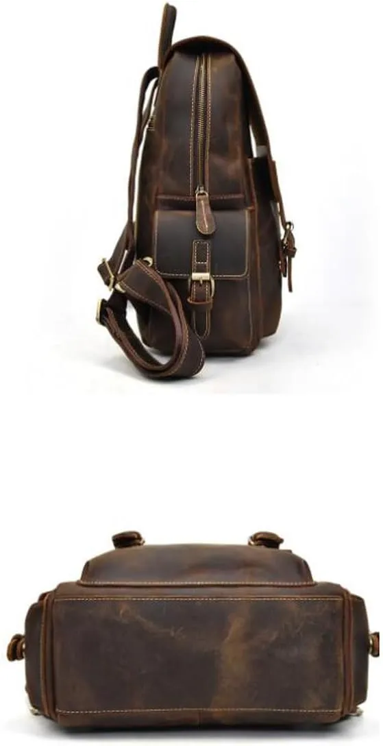 Retro Backpacks Mens Genuine Leather Laptop Bags Travel Bags Computers Bags Briefcases Casual Daypack 14.5Inch