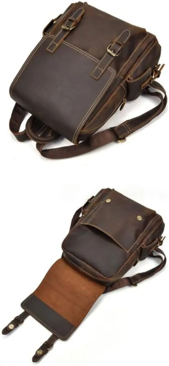Retro Backpacks Mens Genuine Leather Laptop Bags Travel Bags Computers Bags Briefcases Casual Daypack 14.5Inch