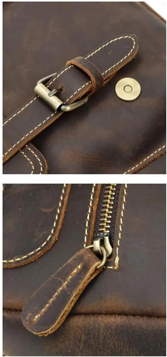 Retro Backpacks Mens Genuine Leather Laptop Bags Travel Bags Computers Bags Briefcases Casual Daypack 14.5Inch