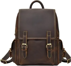 Retro Backpacks Mens Genuine Leather Laptop Bags Travel Bags Computers Bags Briefcases Casual Daypack 14.5Inch