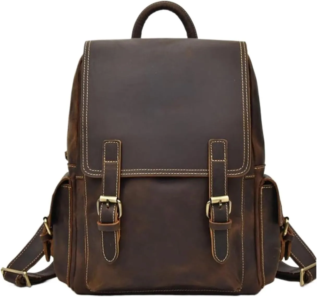 Retro Backpacks Mens Genuine Leather Laptop Bags Travel Bags Computers Bags Briefcases Casual Daypack 14.5Inch