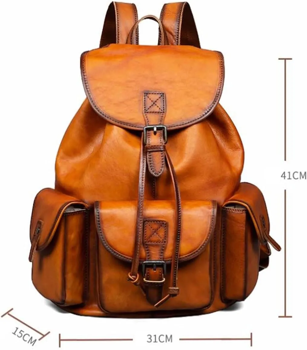 Retro Luggage Travel Bags Backpacks Genuine Leather Laptop Bags Computers Bags Mens Casual Daypack Briefcases(Brown-2)