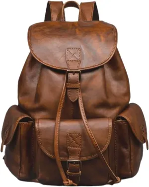 Retro Luggage Travel Bags Backpacks Genuine Leather Laptop Bags Computers Bags Mens Casual Daypack Briefcases(Brown-2)