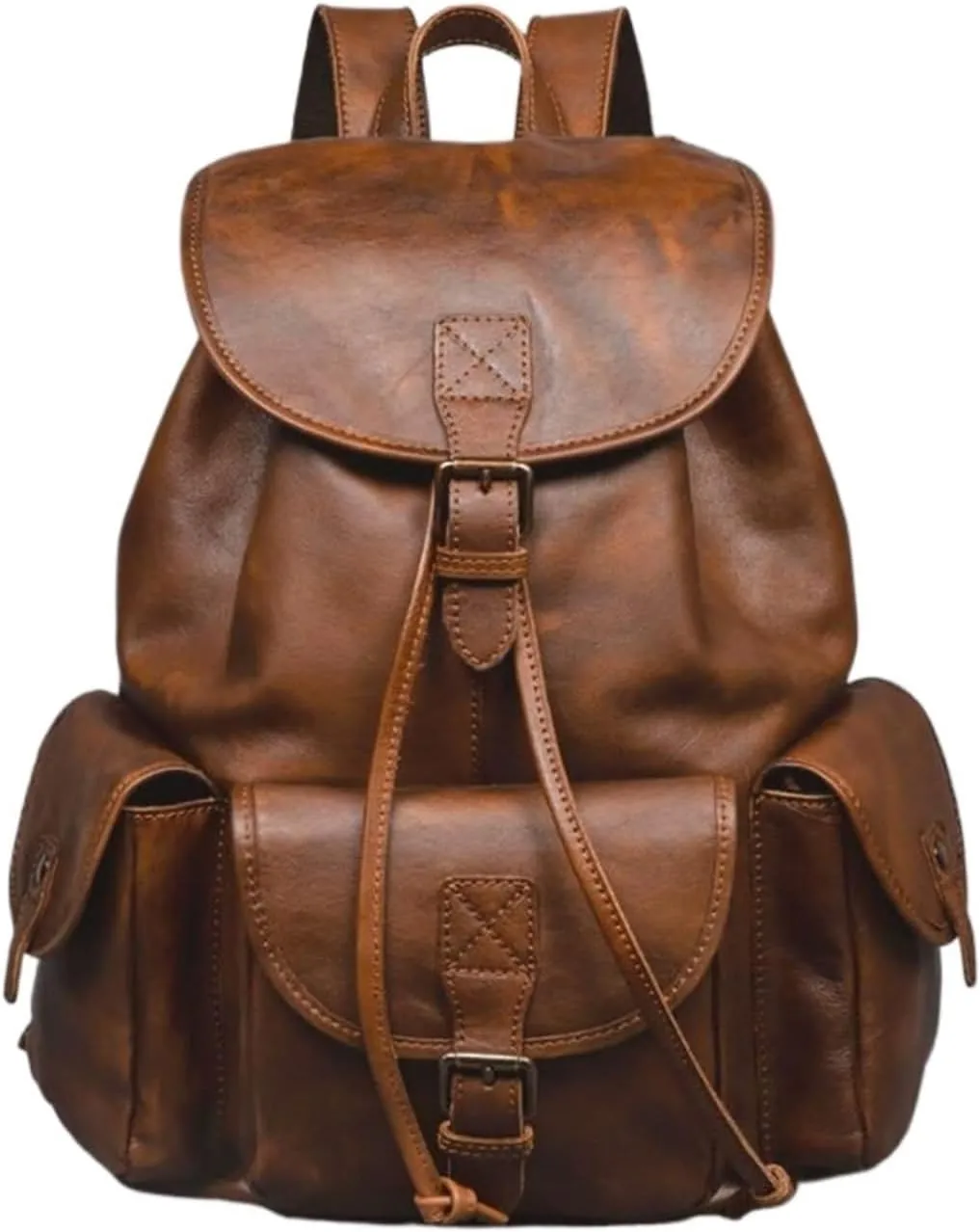 Retro Luggage Travel Bags Backpacks Genuine Leather Laptop Bags Computers Bags Mens Casual Daypack Briefcases(Brown-2)