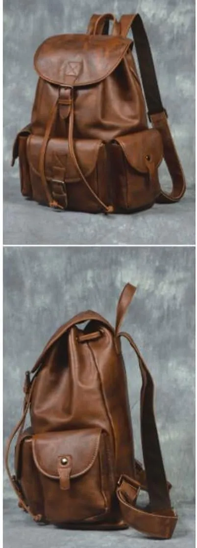 Retro Luggage Travel Bags Backpacks Genuine Leather Laptop Bags Computers Bags Mens Casual Daypack Briefcases(Brown-2)