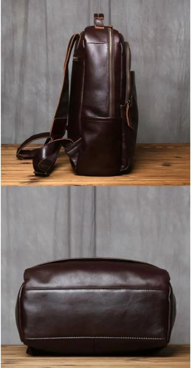 Retro Mens Backpacks Genuine Leather Laptop Bags Briefcases Computers Bags Luggage Bags Casual Daypack 16.1Inch(Black)