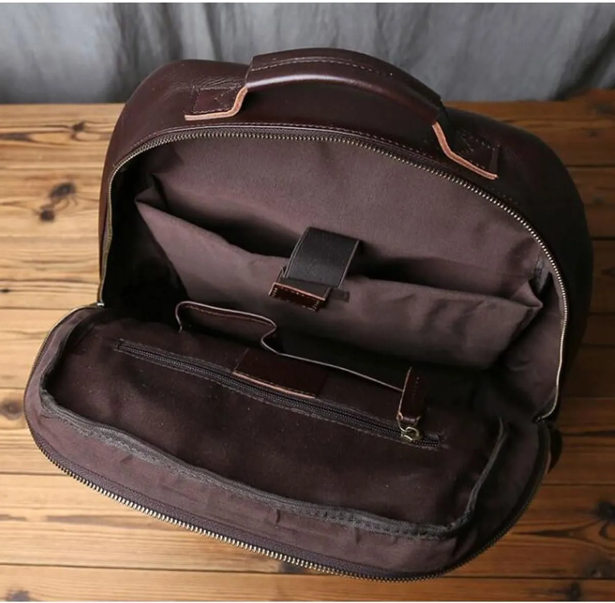 Retro Mens Backpacks Genuine Leather Laptop Bags Briefcases Computers Bags Luggage Bags Casual Daypack 16.1Inch(Black)