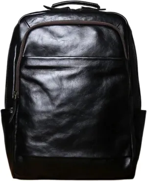 Retro Mens Backpacks Genuine Leather Laptop Bags Briefcases Computers Bags Luggage Bags Casual Daypack 16.1Inch(Black)