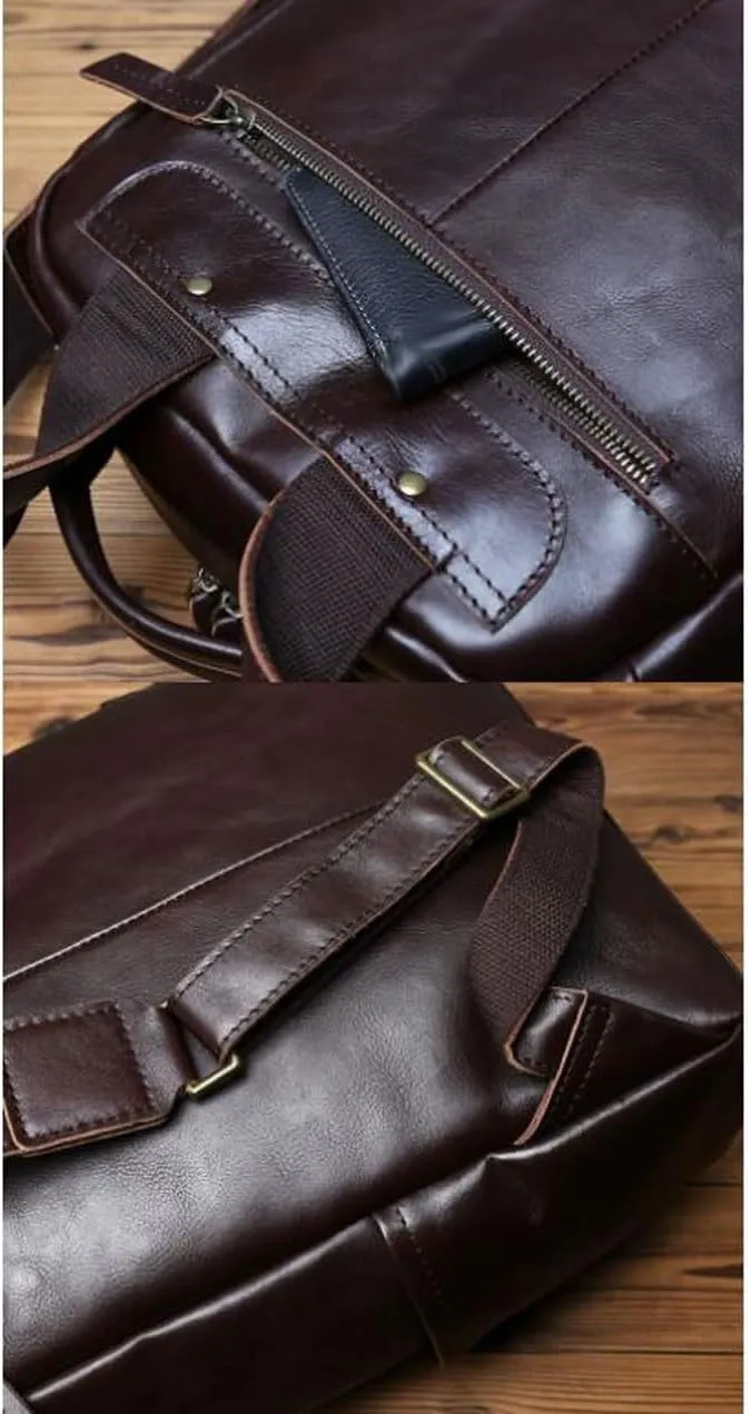 Retro Mens Backpacks Genuine Leather Laptop Bags Briefcases Computers Bags Luggage Bags Casual Daypack 16.1Inch(Brown)