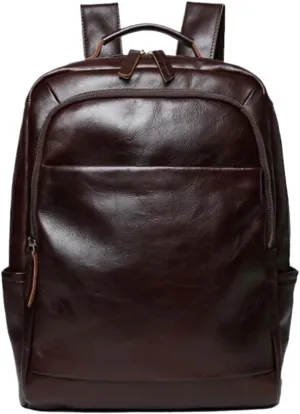 Retro Mens Backpacks Genuine Leather Laptop Bags Briefcases Computers Bags Luggage Bags Casual Daypack 16.1Inch(Brown)
